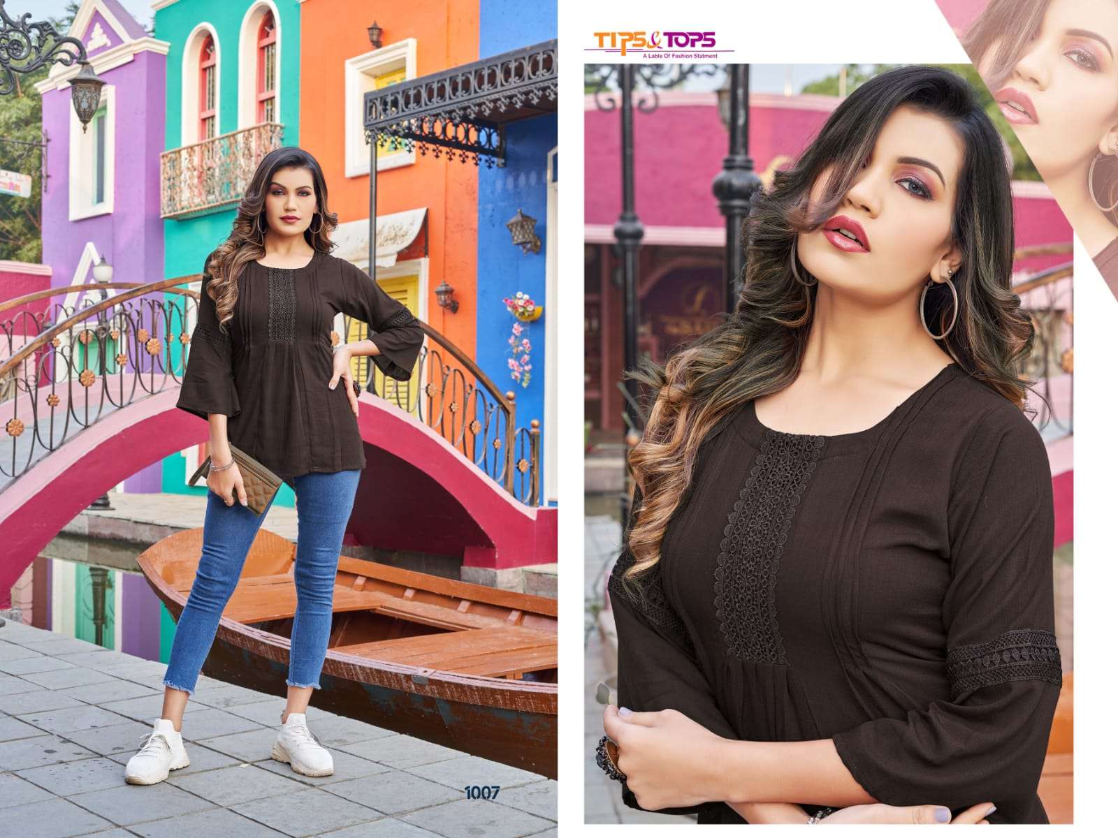 Tips & Tops-Pepe Tops Vol 05-Reyon-Wrinkle-Embroidery-Work-Fancy-Short-Top-1007